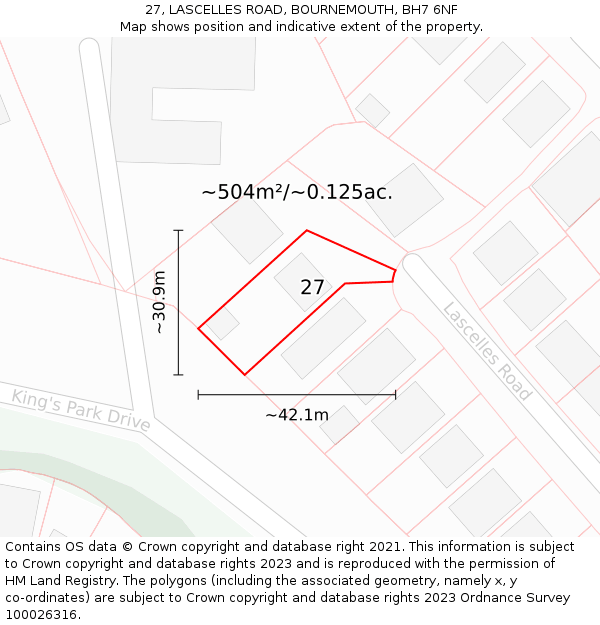 27, LASCELLES ROAD, BOURNEMOUTH, BH7 6NF: Plot and title map