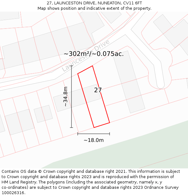 27, LAUNCESTON DRIVE, NUNEATON, CV11 6FT: Plot and title map