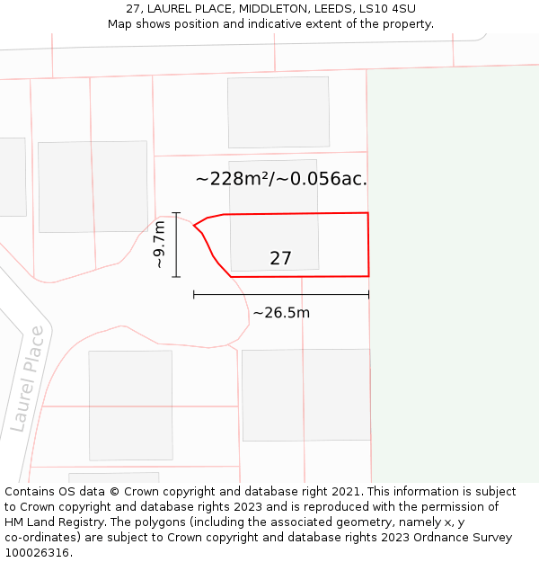 27, LAUREL PLACE, MIDDLETON, LEEDS, LS10 4SU: Plot and title map