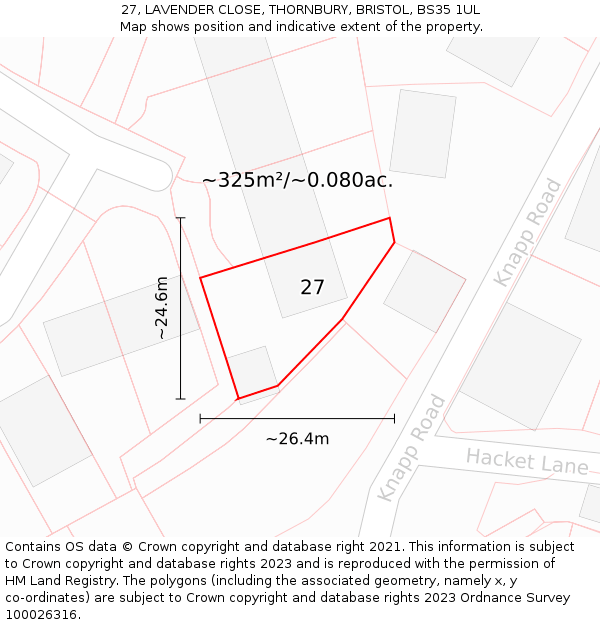 27, LAVENDER CLOSE, THORNBURY, BRISTOL, BS35 1UL: Plot and title map