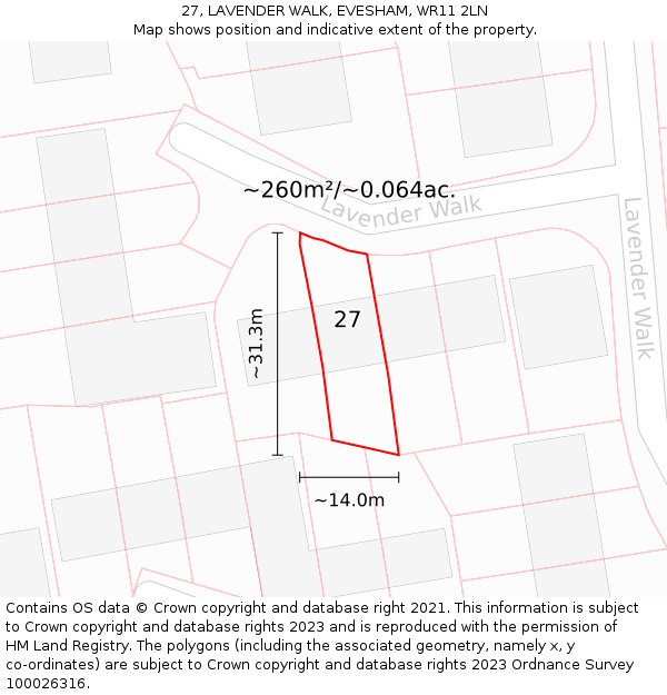 27, LAVENDER WALK, EVESHAM, WR11 2LN: Plot and title map