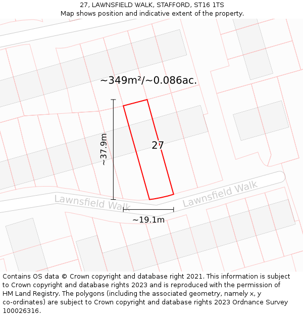 27, LAWNSFIELD WALK, STAFFORD, ST16 1TS: Plot and title map