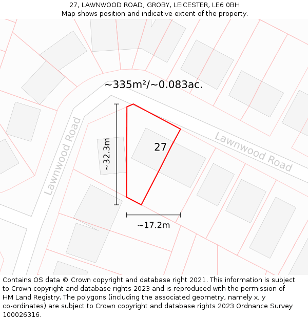 27, LAWNWOOD ROAD, GROBY, LEICESTER, LE6 0BH: Plot and title map