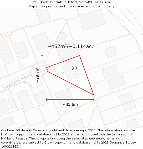 27, LAXFIELD ROAD, SUTTON, NORWICH, NR12 9QP: Plot and title map