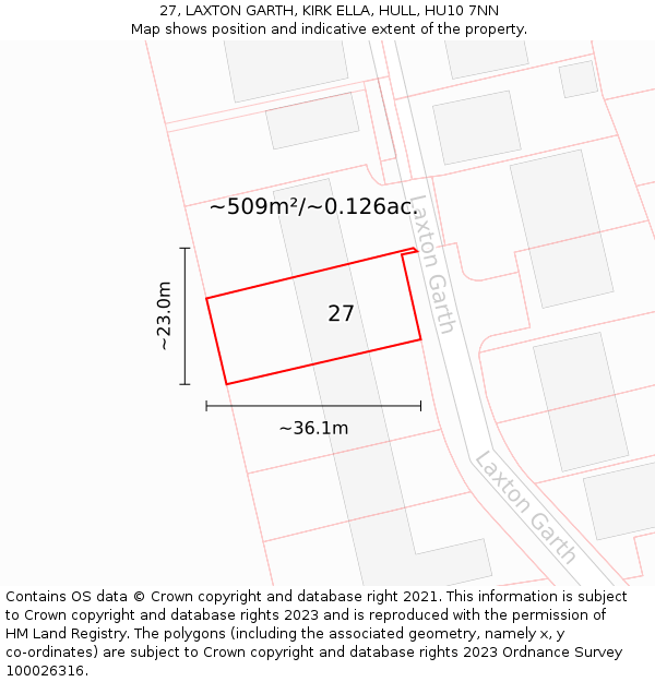 27, LAXTON GARTH, KIRK ELLA, HULL, HU10 7NN: Plot and title map