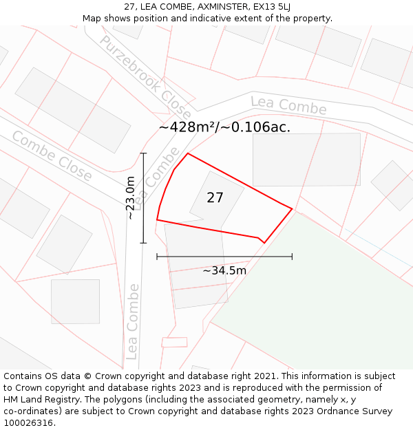 27, LEA COMBE, AXMINSTER, EX13 5LJ: Plot and title map