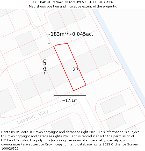 27, LEADHILLS WAY, BRANSHOLME, HULL, HU7 4ZA: Plot and title map