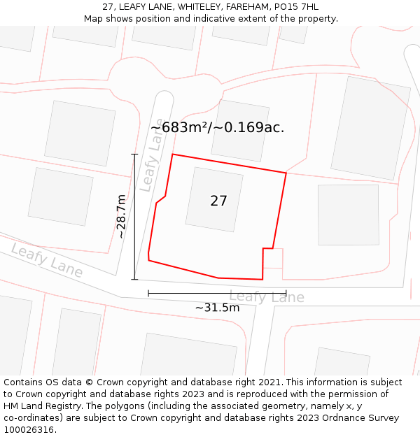 27, LEAFY LANE, WHITELEY, FAREHAM, PO15 7HL: Plot and title map
