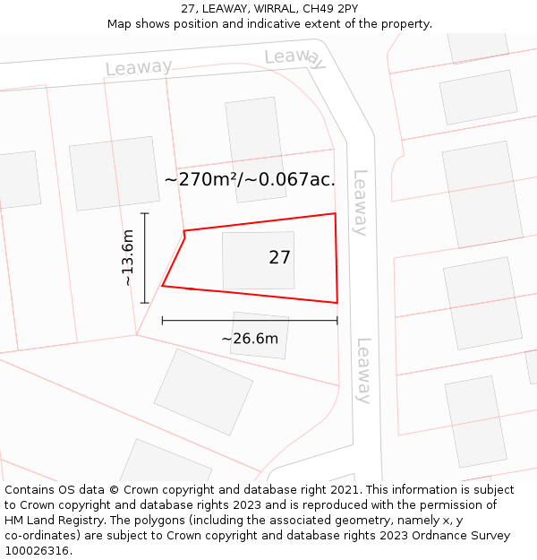 27, LEAWAY, WIRRAL, CH49 2PY: Plot and title map