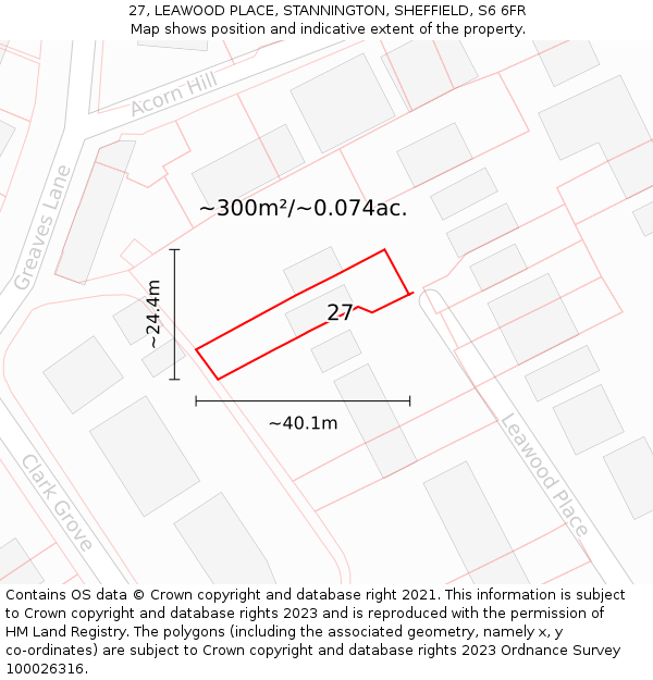 27, LEAWOOD PLACE, STANNINGTON, SHEFFIELD, S6 6FR: Plot and title map