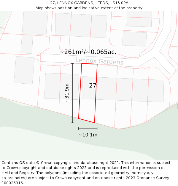27, LENNOX GARDENS, LEEDS, LS15 0PA: Plot and title map