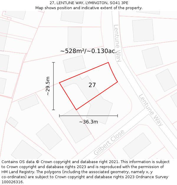 27, LENTUNE WAY, LYMINGTON, SO41 3PE: Plot and title map