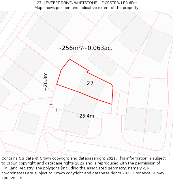 27, LEVERET DRIVE, WHETSTONE, LEICESTER, LE8 6BH: Plot and title map