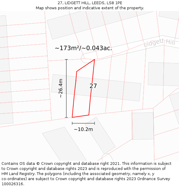 27, LIDGETT HILL, LEEDS, LS8 1PE: Plot and title map