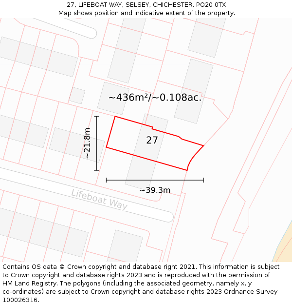 27, LIFEBOAT WAY, SELSEY, CHICHESTER, PO20 0TX: Plot and title map