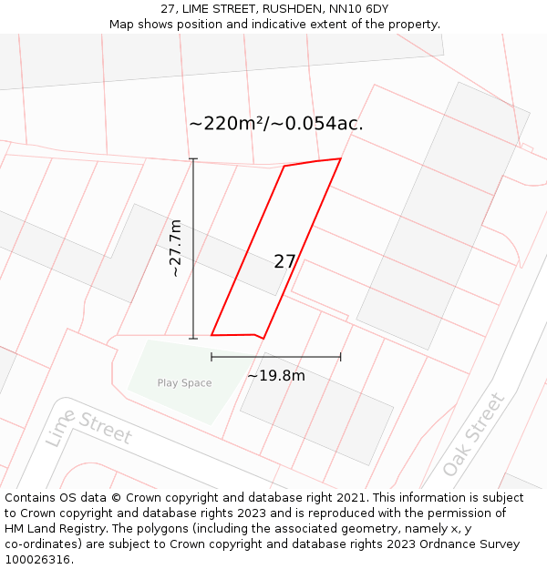 27, LIME STREET, RUSHDEN, NN10 6DY: Plot and title map