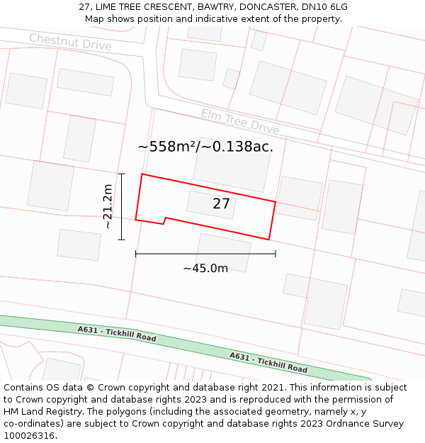 27, LIME TREE CRESCENT, BAWTRY, DONCASTER, DN10 6LG: Plot and title map
