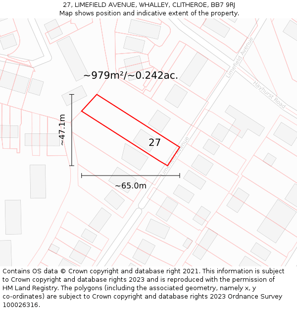 27, LIMEFIELD AVENUE, WHALLEY, CLITHEROE, BB7 9RJ: Plot and title map