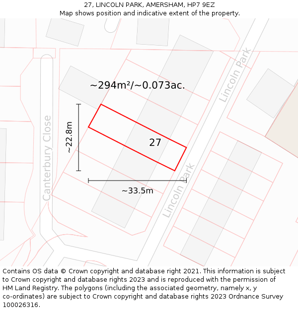 27, LINCOLN PARK, AMERSHAM, HP7 9EZ: Plot and title map