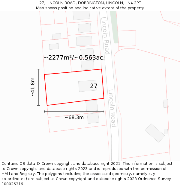 27, LINCOLN ROAD, DORRINGTON, LINCOLN, LN4 3PT: Plot and title map