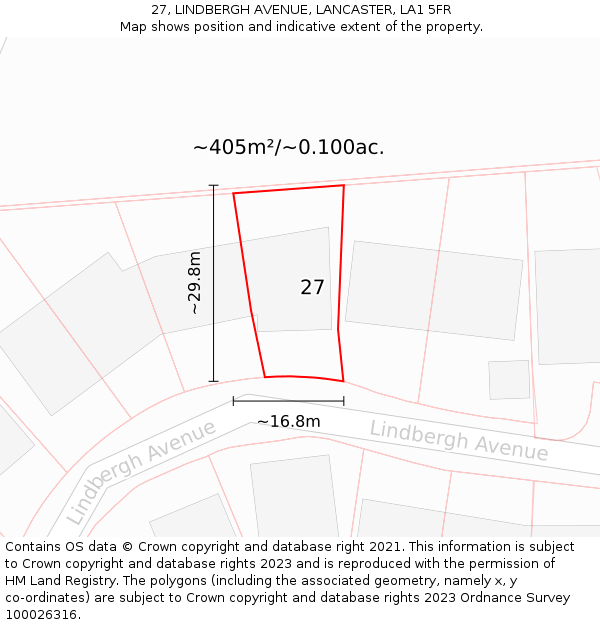 27, LINDBERGH AVENUE, LANCASTER, LA1 5FR: Plot and title map