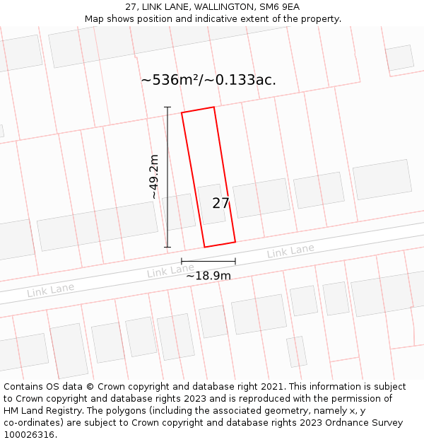 27, LINK LANE, WALLINGTON, SM6 9EA: Plot and title map