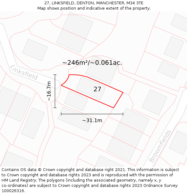 27, LINKSFIELD, DENTON, MANCHESTER, M34 3TE: Plot and title map