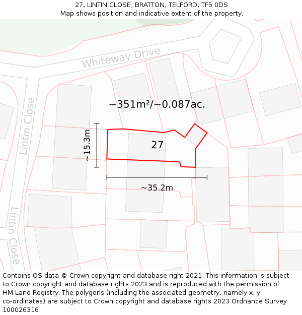 27, LINTIN CLOSE, BRATTON, TELFORD, TF5 0DS: Plot and title map