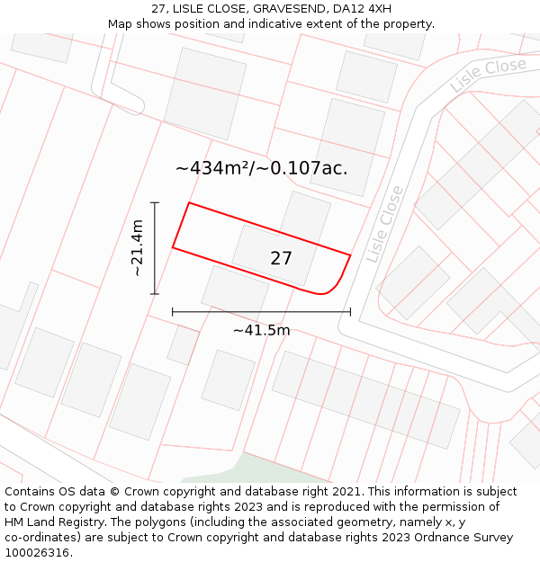27, LISLE CLOSE, GRAVESEND, DA12 4XH: Plot and title map