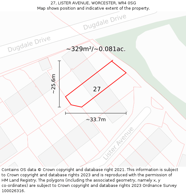 27, LISTER AVENUE, WORCESTER, WR4 0SG: Plot and title map