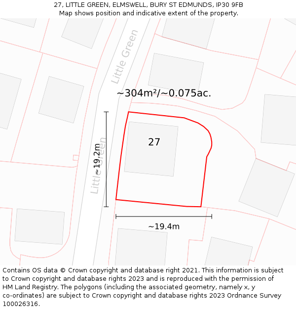 27, LITTLE GREEN, ELMSWELL, BURY ST EDMUNDS, IP30 9FB: Plot and title map