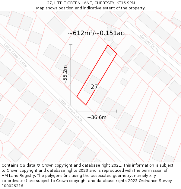 27, LITTLE GREEN LANE, CHERTSEY, KT16 9PN: Plot and title map