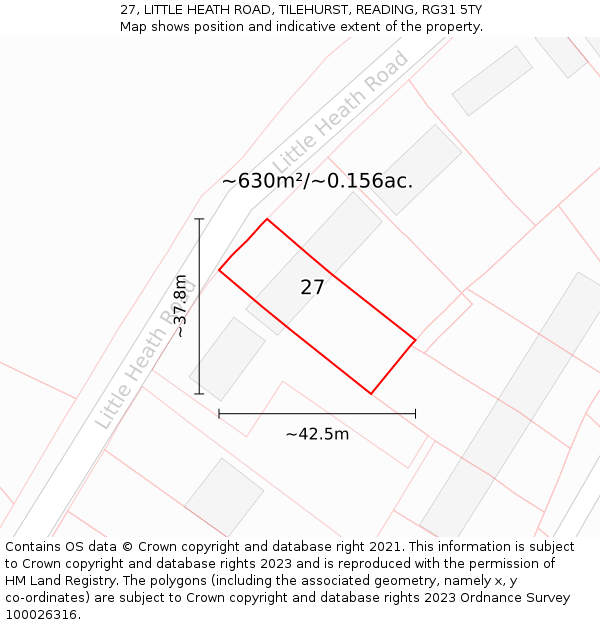 27, LITTLE HEATH ROAD, TILEHURST, READING, RG31 5TY: Plot and title map