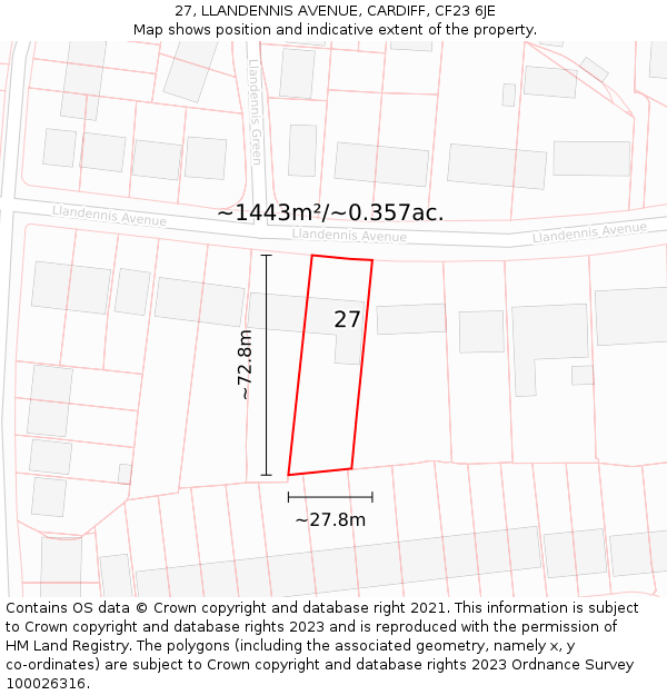 27, LLANDENNIS AVENUE, CARDIFF, CF23 6JE: Plot and title map