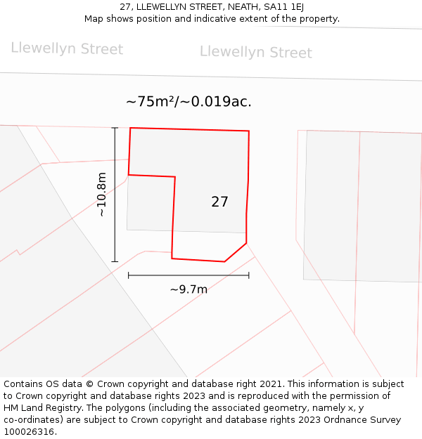 27, LLEWELLYN STREET, NEATH, SA11 1EJ: Plot and title map