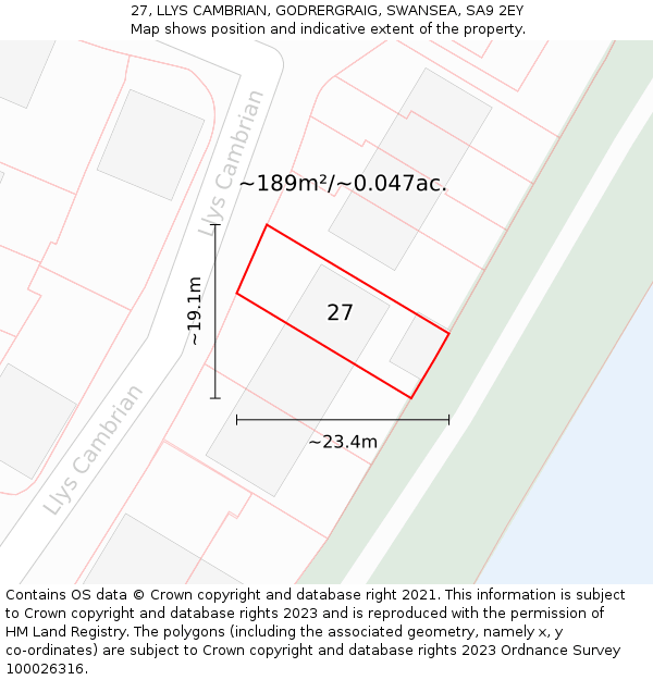 27, LLYS CAMBRIAN, GODRERGRAIG, SWANSEA, SA9 2EY: Plot and title map