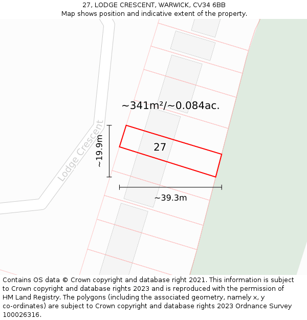 27, LODGE CRESCENT, WARWICK, CV34 6BB: Plot and title map