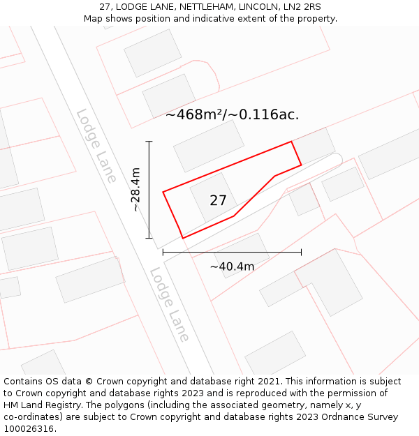 27, LODGE LANE, NETTLEHAM, LINCOLN, LN2 2RS: Plot and title map