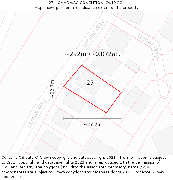 27, LOMAS WAY, CONGLETON, CW12 2GH: Plot and title map