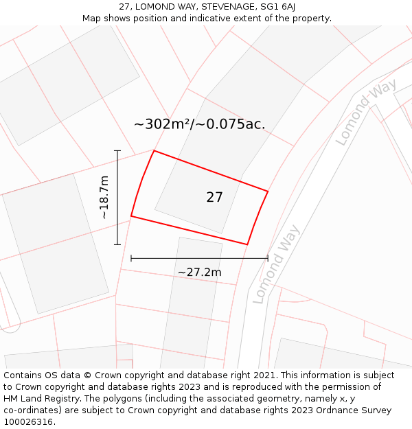 27, LOMOND WAY, STEVENAGE, SG1 6AJ: Plot and title map