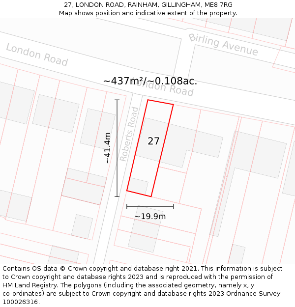 27, LONDON ROAD, RAINHAM, GILLINGHAM, ME8 7RG: Plot and title map