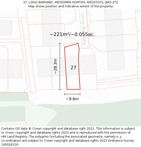 27, LONG BARNABY, MIDSOMER NORTON, RADSTOCK, BA3 2TZ: Plot and title map
