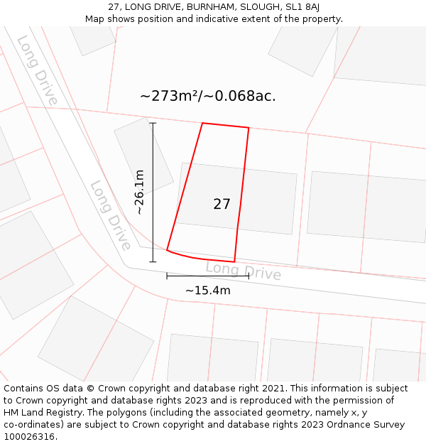 27, LONG DRIVE, BURNHAM, SLOUGH, SL1 8AJ: Plot and title map