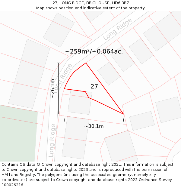 27, LONG RIDGE, BRIGHOUSE, HD6 3RZ: Plot and title map