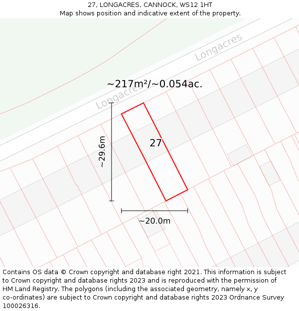 27, LONGACRES, CANNOCK, WS12 1HT: Plot and title map