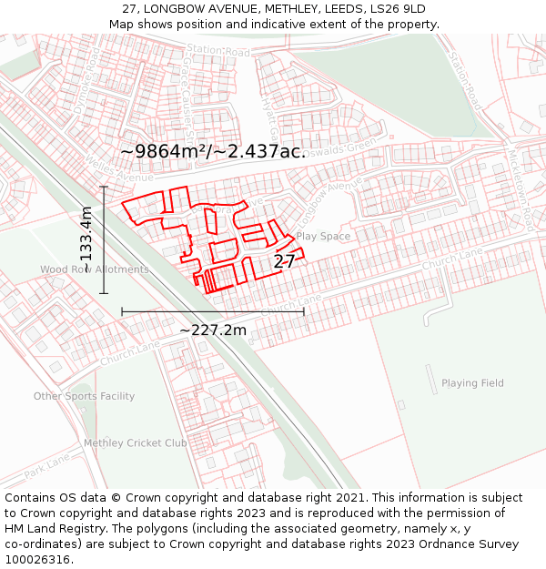 27, LONGBOW AVENUE, METHLEY, LEEDS, LS26 9LD: Plot and title map