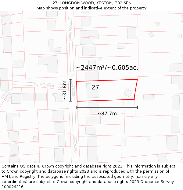 27, LONGDON WOOD, KESTON, BR2 6EN: Plot and title map