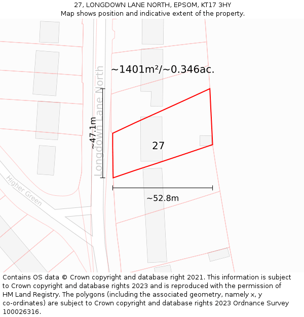 27, LONGDOWN LANE NORTH, EPSOM, KT17 3HY: Plot and title map