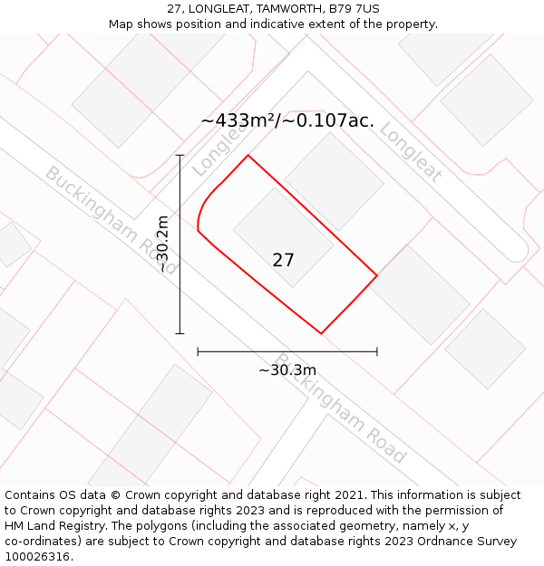 27, LONGLEAT, TAMWORTH, B79 7US: Plot and title map