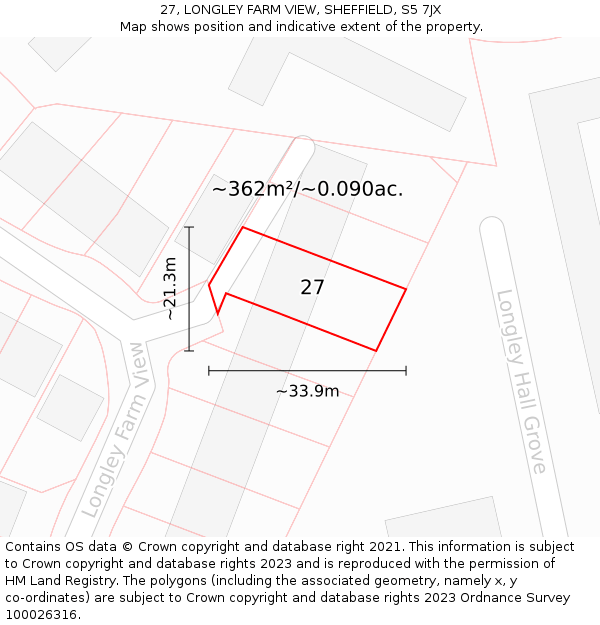 27, LONGLEY FARM VIEW, SHEFFIELD, S5 7JX: Plot and title map